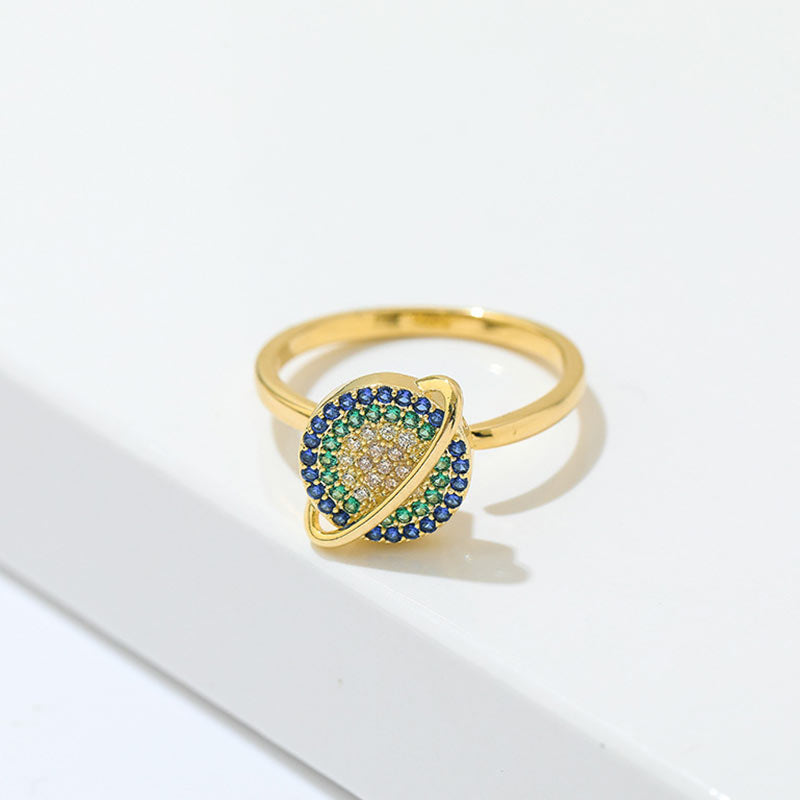 Colorful Zircon Copper Wealth Rotatable Ring