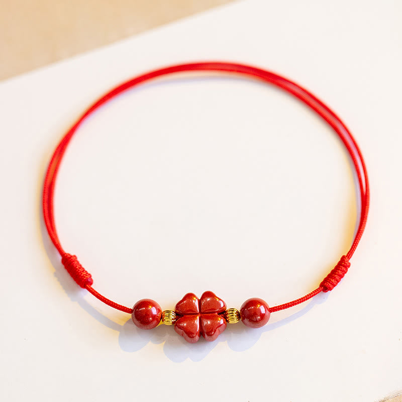 FREE Today: Blessings and Luck Four Leaf Clover Cinnabar Red String Protection Bracelet