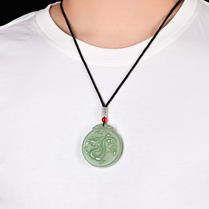 Chinese Zodiac Dragon Jade Luck Necklace String Pendant