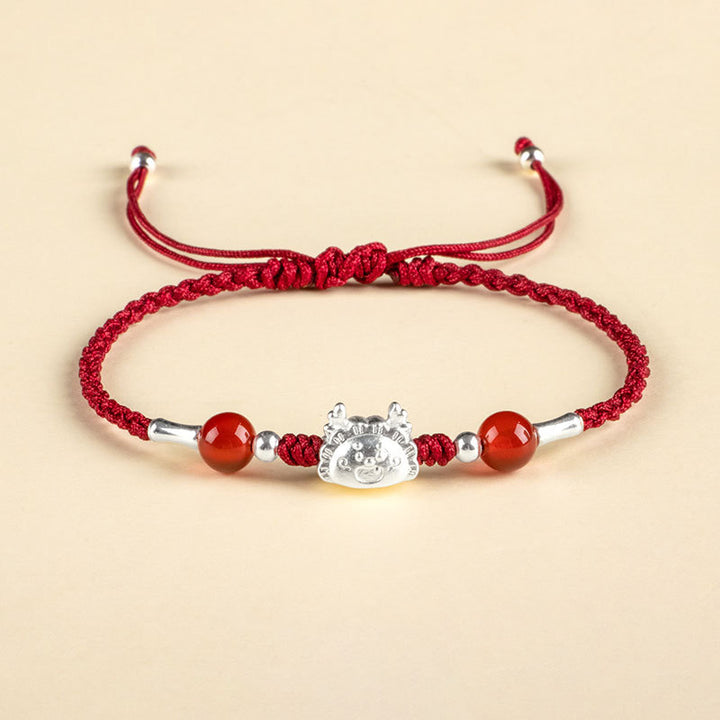 Buddha Stones 999 Sterling Silver Year of the Dragon Fu Character Dumpling Red Agate Luck Handcrafted Bracelet (Extra 30% Off | USE CODE: FS30)