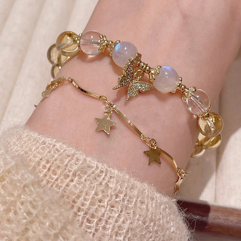 Buddha Stones Citrine Moonstone Butterfly Charm Prosperity Protection Bracelet