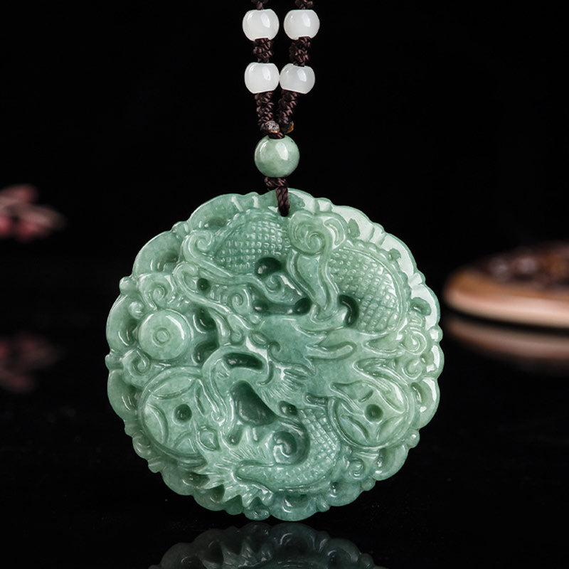 Buddha Stones Chinese Zodiac Dragon Jade Fortune Necklace String Pendant