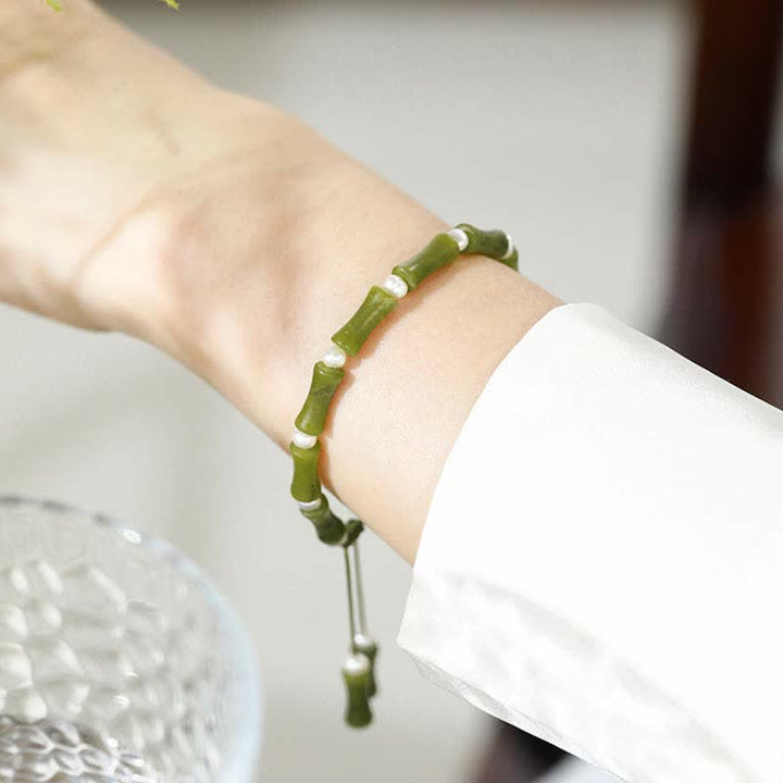 Buddha Stones Natural Peridot Bamboo Pattern Love Peace Bracelet