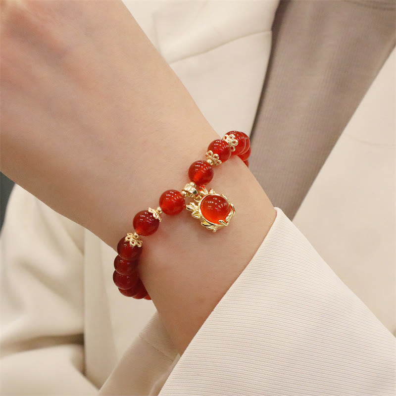 Buddha Stones Year of the Dragon Red Agate Jade Peace Buckle Fu Character Success Bracelet