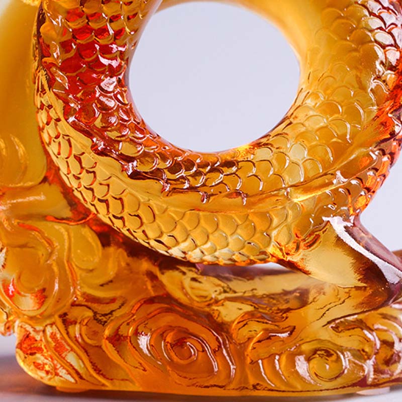 Buddha Stones Year of the Dragon Handmade Chinese Zodiac Yellow Dragon Liuli Crystal Art Piece Protection Home Office Decoration