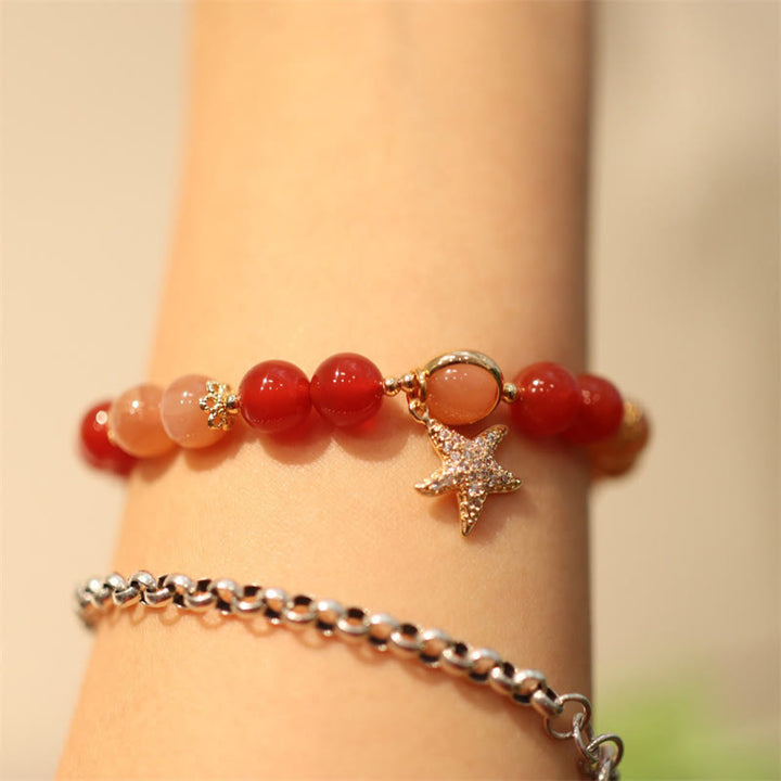 Sun Stone Peach Moonstone Red Agate Crystal Star Wealth Bracelet