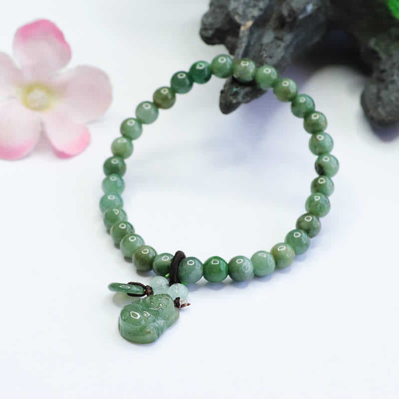 Buddha Stones Laughing Buddha Cyan Jade Healing Bracelet