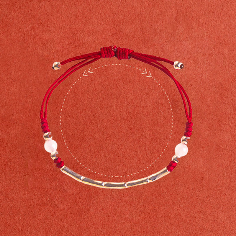 Buddha Stones 925 Sterling Silver Bamboo White Agate Red Agate Bead Protection String Braided Bracelet