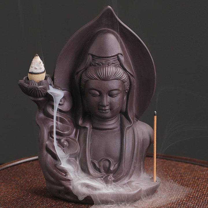 Tibetan Avalokitesvara Buddha Lotus Healing Backflow Smoke Fountain Incense Burner