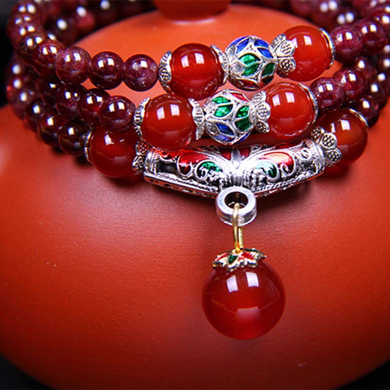 Buddha Stones Natural Garnet Red Agate Blessing Healing Bracelet Necklace Pendant