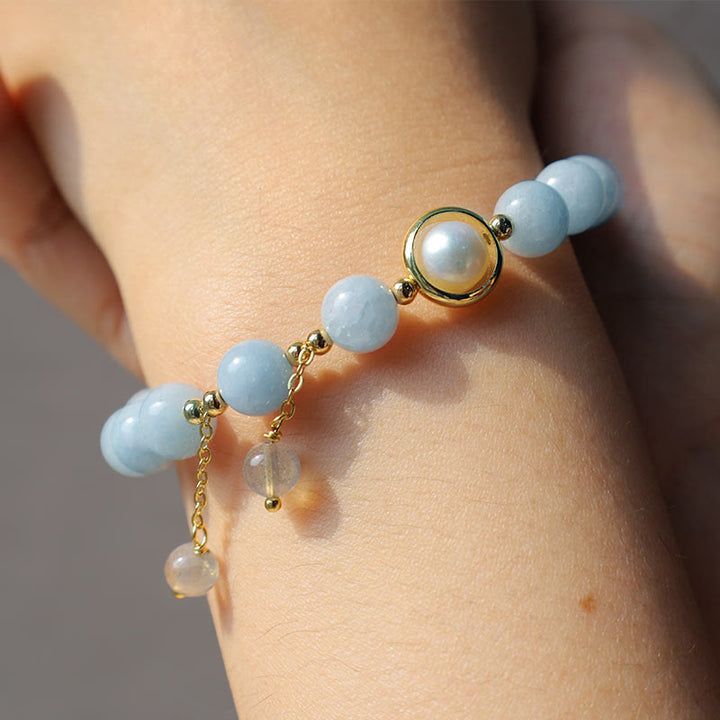 Buddha Stones Aquamarine Pearl Healing Moonstone Beads Charm Bracelet