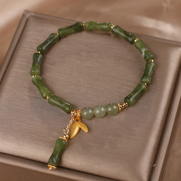 Buddha Stones Green Bamboo Jade Leaf Pattern Wealth Luck Bracelet