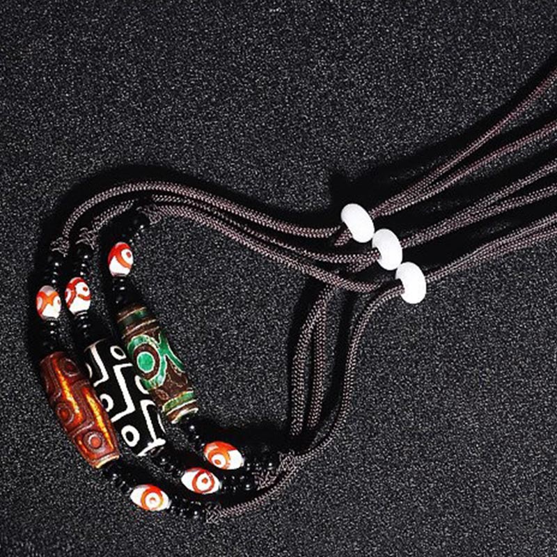 Buddha Stones Tibetan Nine-Eye Dzi Bead Protection String Necklace