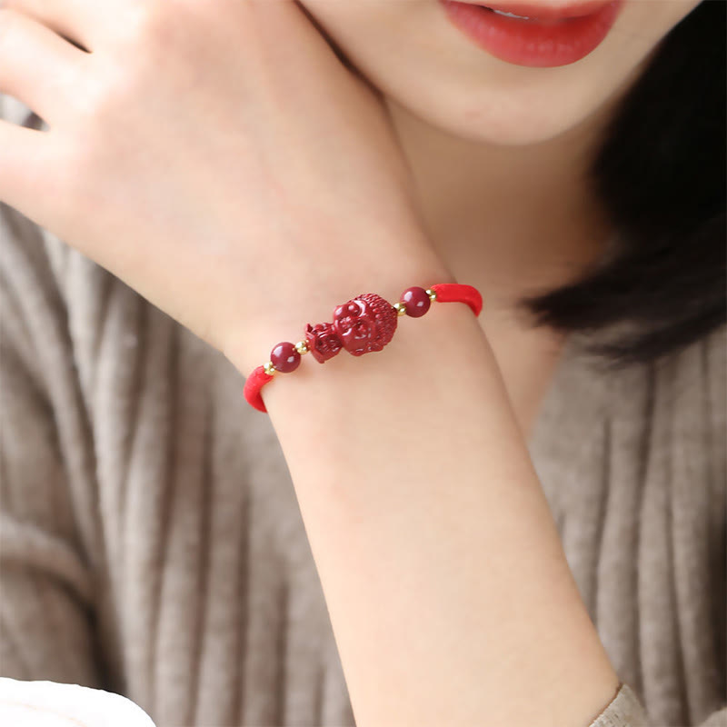 Buddha Stones Chinese Zodiac Natal Buddha Cinnabar Amulet Blessing String Bracelet