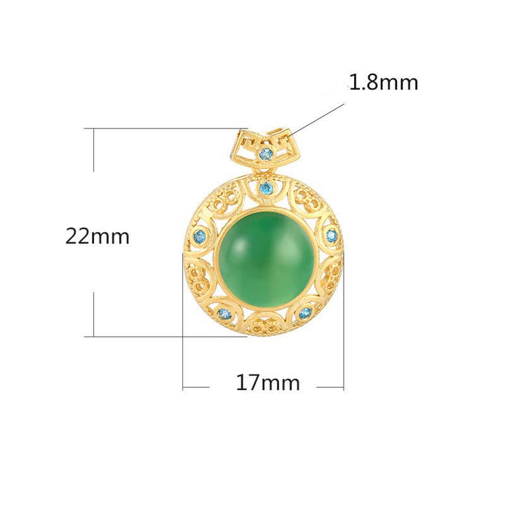 925 Sterling Silver Green Chalcedony Hetian White Jade Strength Necklace Pendant