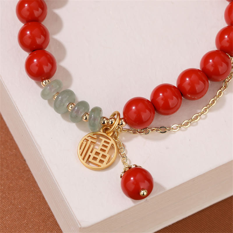 Buddha Stones Cinnabar Auspicious Fu Character Jade Calm Bracelet