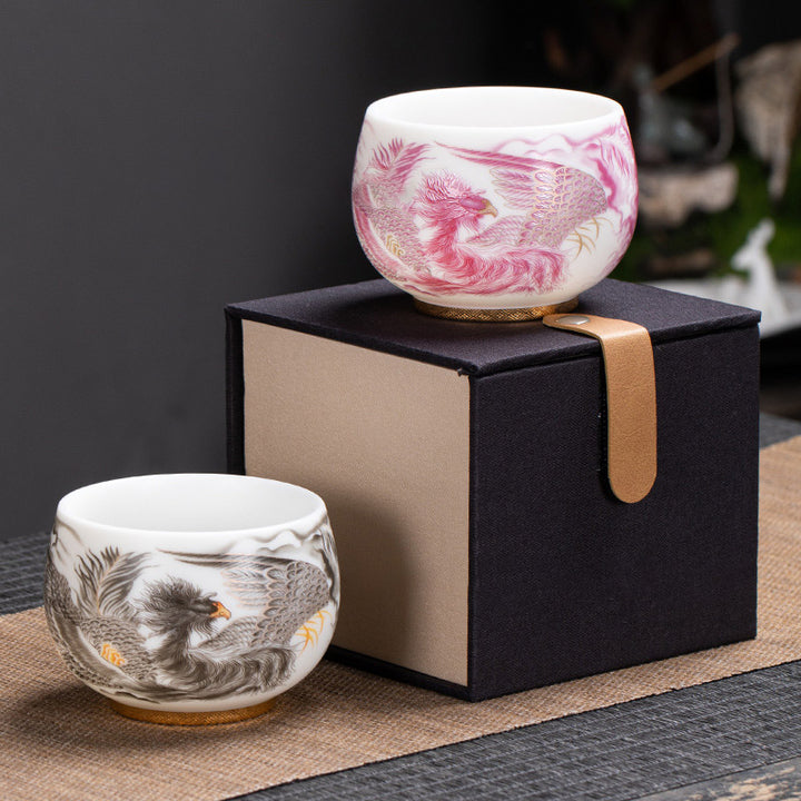 Buddha Stones Phoenix White Porcelain Ceramic Teacup Kung Fu Tea Cup 185ml With Gift Box