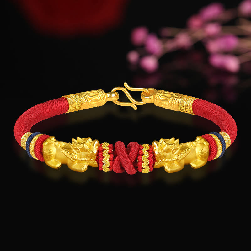 Buddha Stones 999 Gold PiXiu Om Mani Padme Hum Wealth String Braided Couple Bracelet