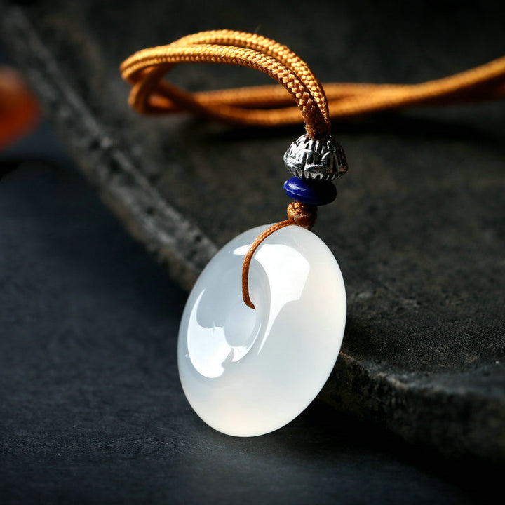 Round White Agate Luck Necklace Pendant