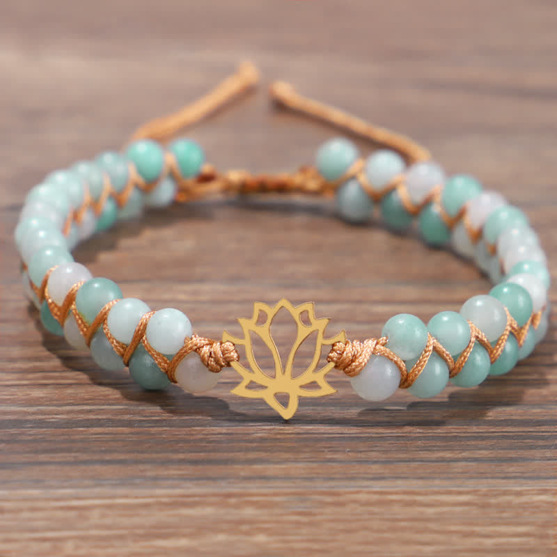 Buddha Stones Amazonite Beads Lotus Flower Balance Weave Bracelet