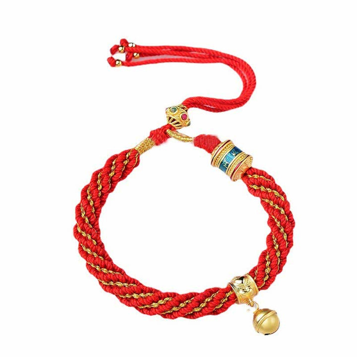 Tibetan Handmade Luck Protection Thangka Prayer Wheel Bell Charm Braid String Bracelet