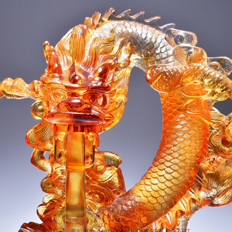 Feng Shui Dragon Handmade Liuli Crystal Art Piece Success Home Office Decoration