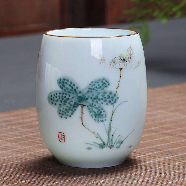 Buddha Stones Koi Fish Lotus Landscape Dandelion Peony Flower Ceramic Teacup Kung Fu Tea Cup