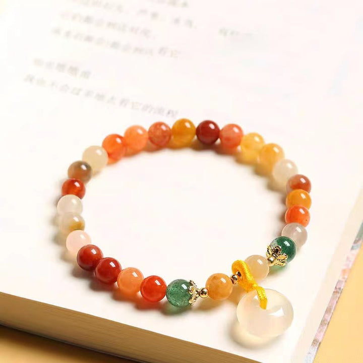 Buddha Stones 14K Gold Plated Colorful Golden Silk Jade Peace Buckle Wealth Bracelet