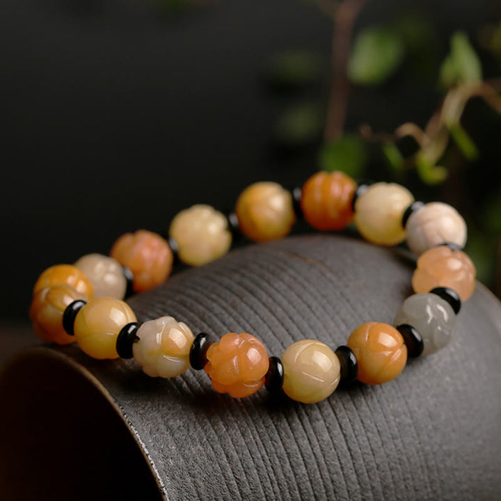 Golden Silk Jade Lotus Wealth Luck Bracelet