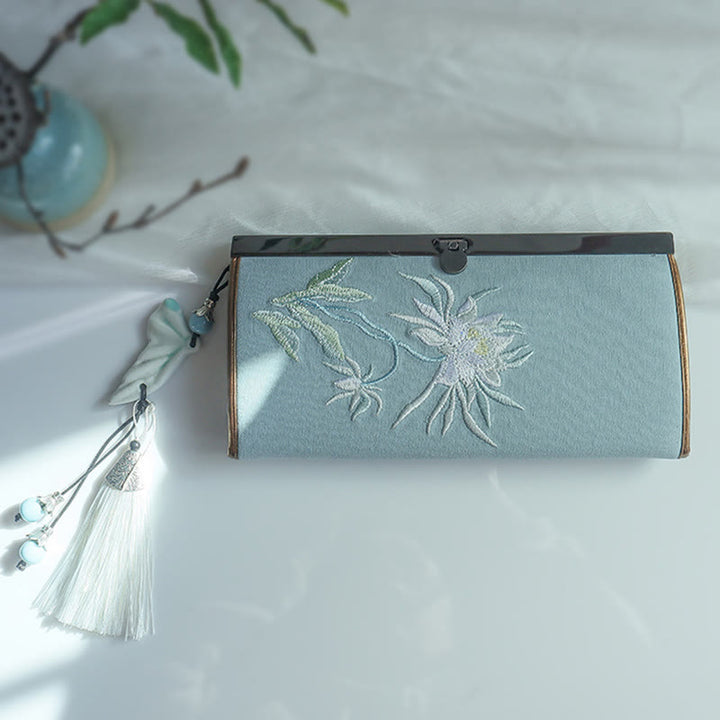 Flower Plum Peach Blossom Bamboo Double-sided Embroidery Large Capacity Cash Holder Wallet Shopping Purse