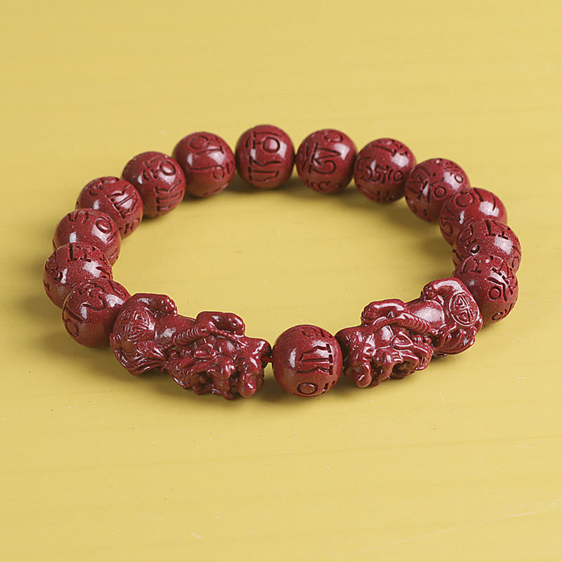 Natural Double PiXiu Cinnabar Om Mani Padme Hum Wealth Luck Bead Bracelet