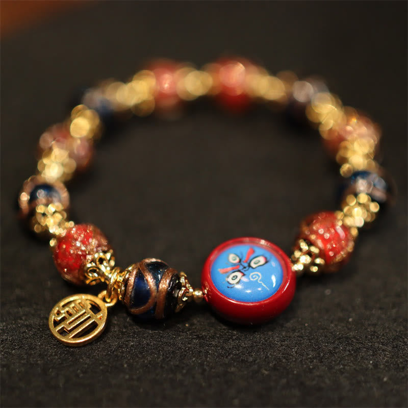 Tibetan Gold Swallowing Beast Family Five God Of Wealth Thangka Fortune Bead Bracelet