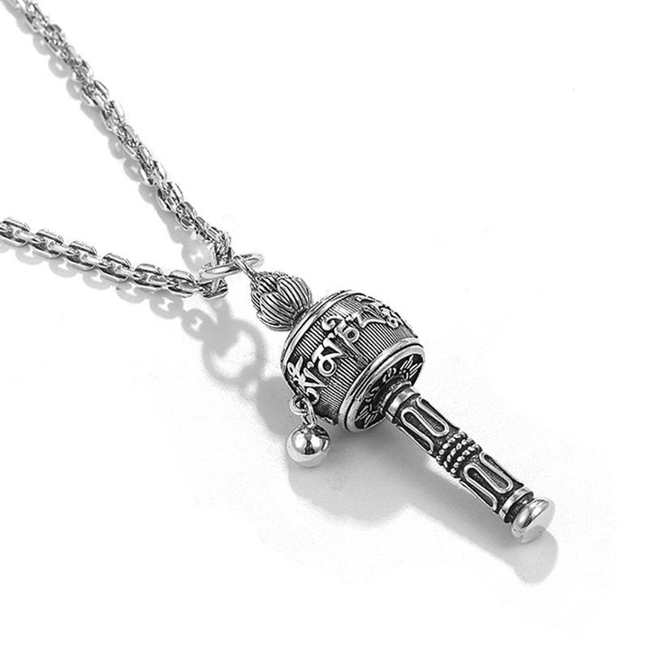 Buddha Stones Tibetan Om Mani Padme Hum Prayer Wheel Lotus Wisdom Rotatable Necklace Pendant