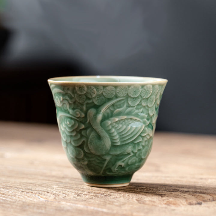 Buddha Stones Crane Pine Ceramic Teacup Kung Fu Tea Cup 80ml