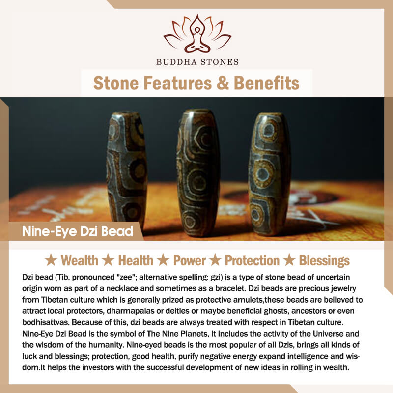 Buddha Stones Nine-Eye Dzi Bead Wealth Protection Necklace