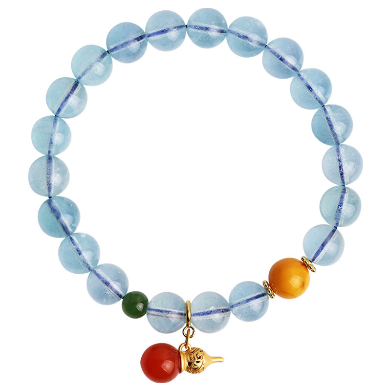 Aquamarine Red Agate Peace Gourd Charm Bracelet