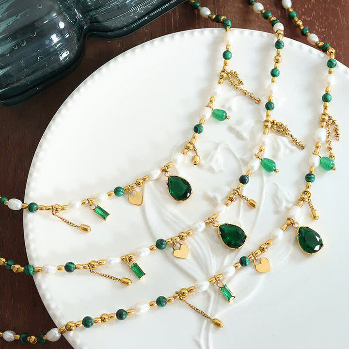 Pearl Bead Zircon Turquoise Calm Necklace Pendant