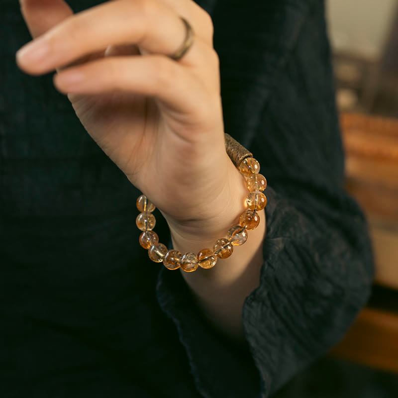 Buddha Stones Natural Citrine Crystal Brass Bead Protection Bracelet