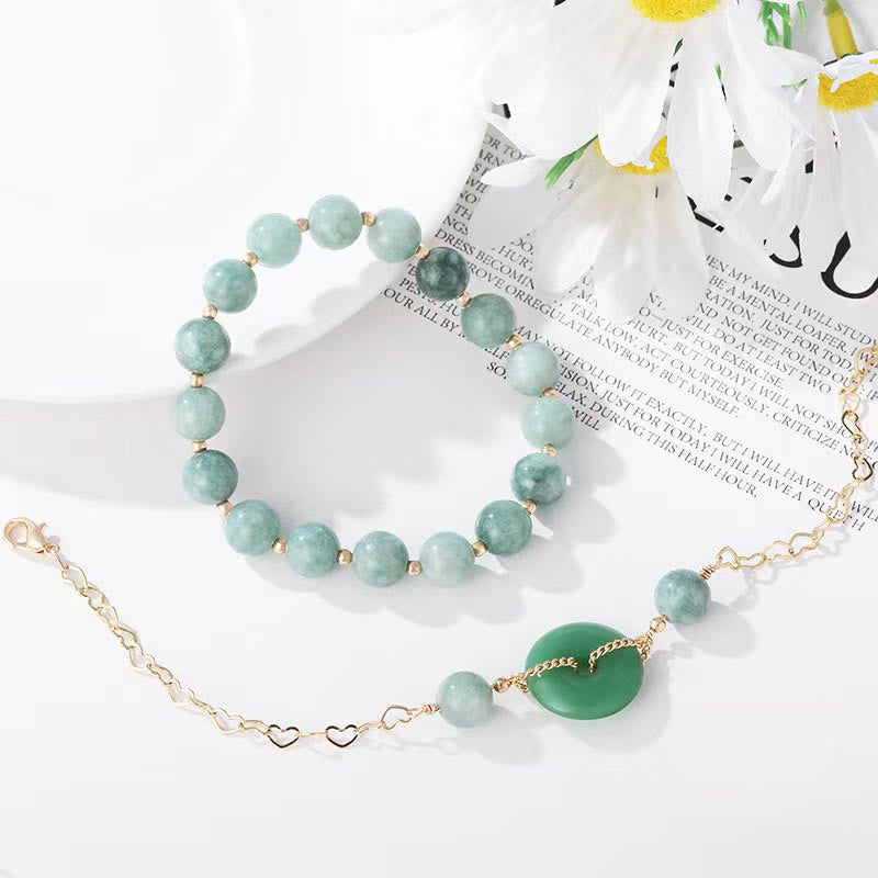 2Pcs Round Jade Peace Buckle Prosperity Luck Bracelet