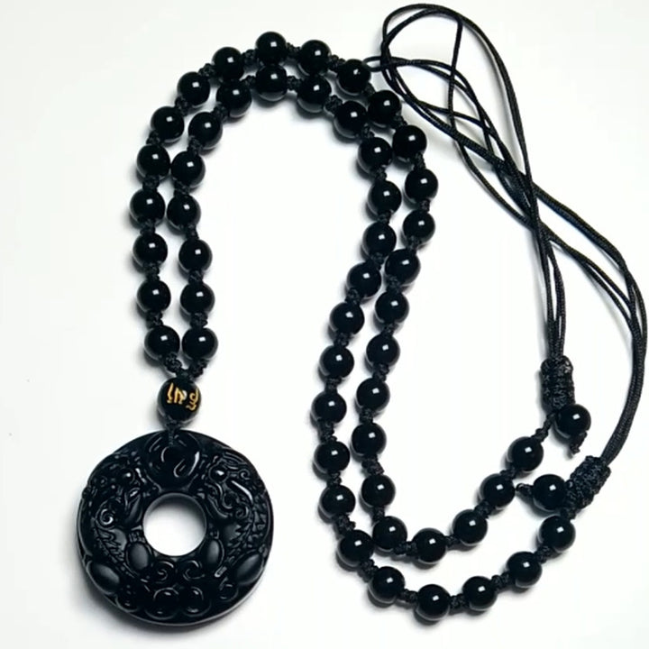 Buddha Stones Pixiu Obsidian Wealth Pendant Necklace