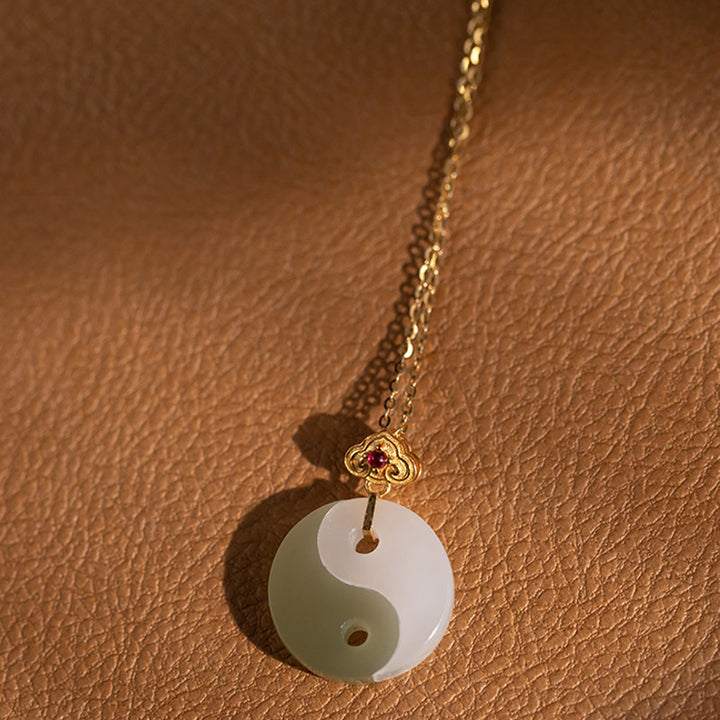 Yin Yang Jade 18K Gold Luck Prosperity Necklace Pendant