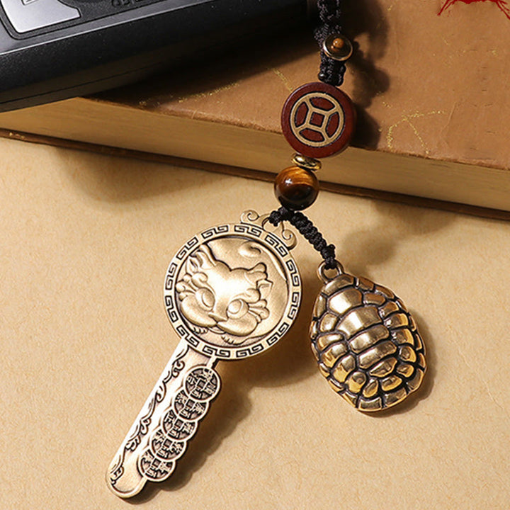 Buddha Stones PiXiu Wealth Copper Coin Yin Yang Bagua Handmade Key Chain