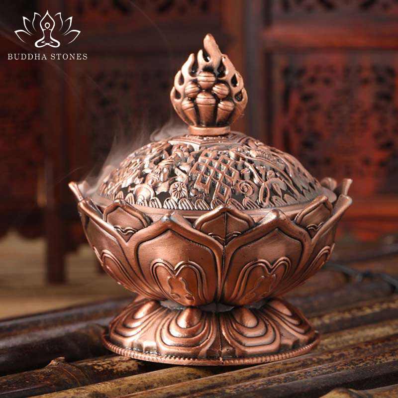 Buddha Stones Tibetan Lotus Shaped Purify Incense Burner