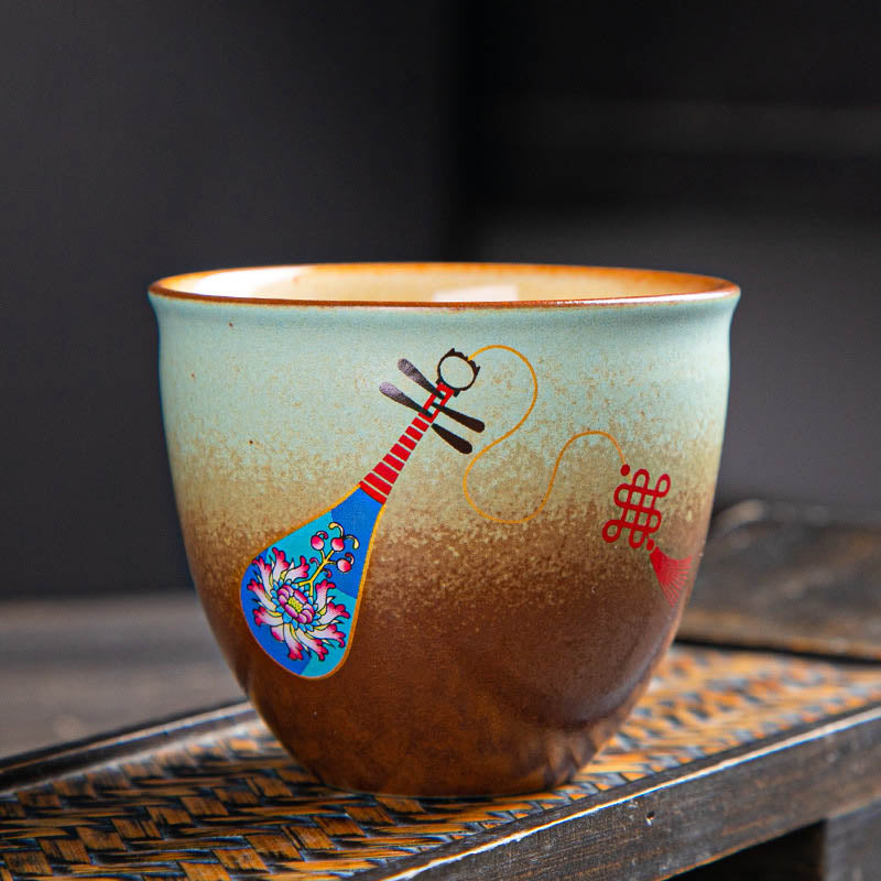 Buddha Stones Colorful Deer Pipa Snow Plum Blossoms Mountains Rivers Bird Ceramic Teacup Kung Fu Tea Cup Bowl