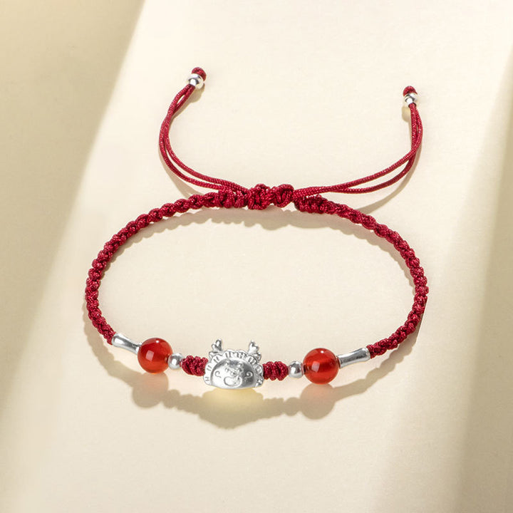 Buddha Stones 999 Sterling Silver Year of the Dragon Fu Character Dumpling Red Agate Luck Handcrafted Bracelet (Extra 30% Off | USE CODE: FS30)