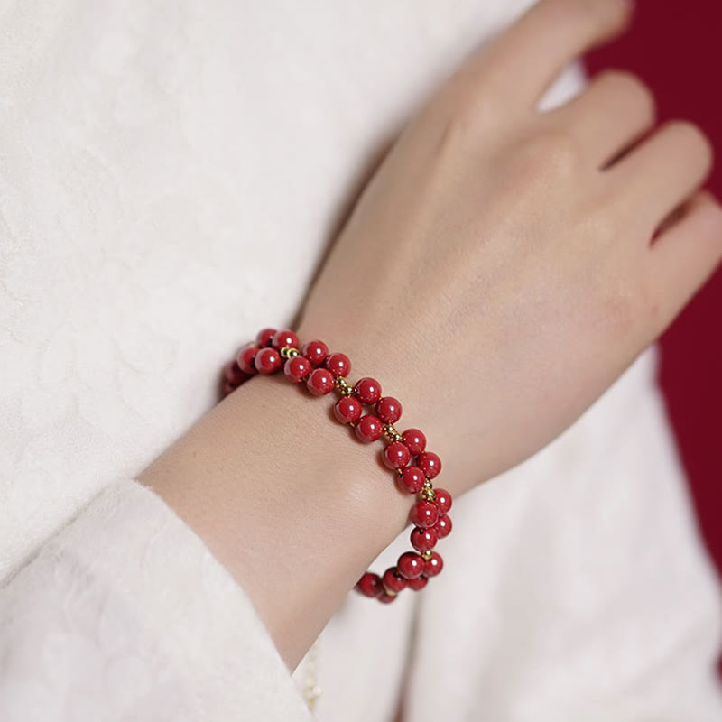 Buddha Stones Natural Cinnabar Beaded Blessing Bracelet