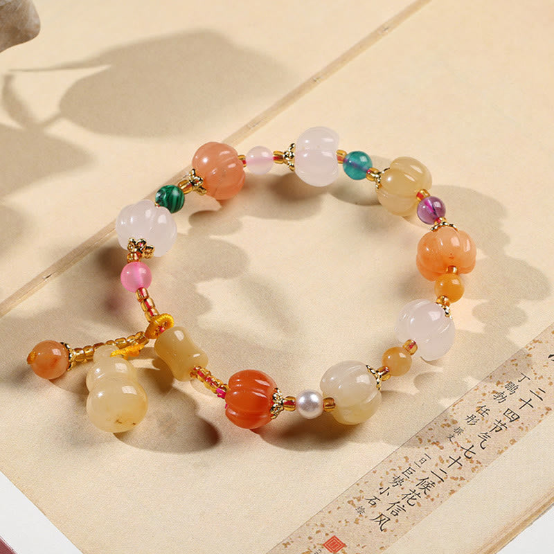 Natural Golden Silk Jade Crystals Gourd Pixiu Pumpkin Beads Wealth Charm Bracelet