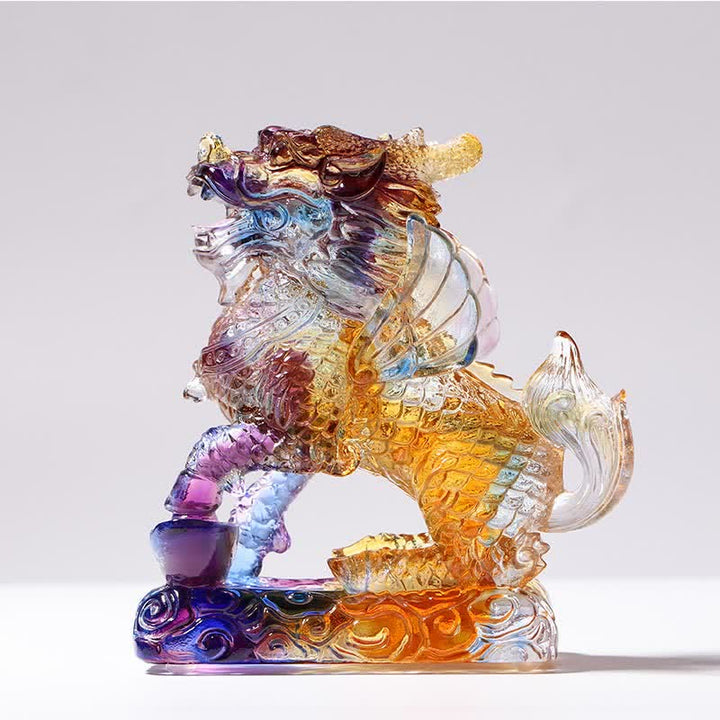 Feng Shui Kirin Handmade Liuli Crystal Art Piece Fortune Home Office Decoration