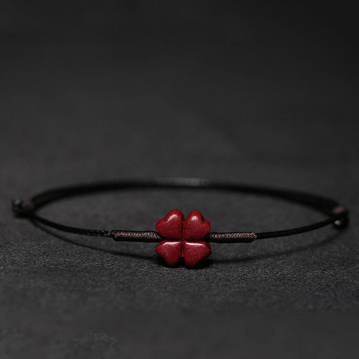 Handmade Plum Blossom Four Leaf Clover PiXiu Lotus Koi Fish Cinnabar Blessing Braid Bracelet