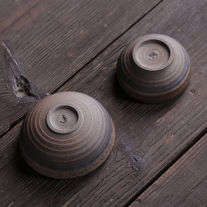 Buddha Stones Simple Brown Striped Texture Ceramic Teacup Kung Fu Tea Cup Bowl